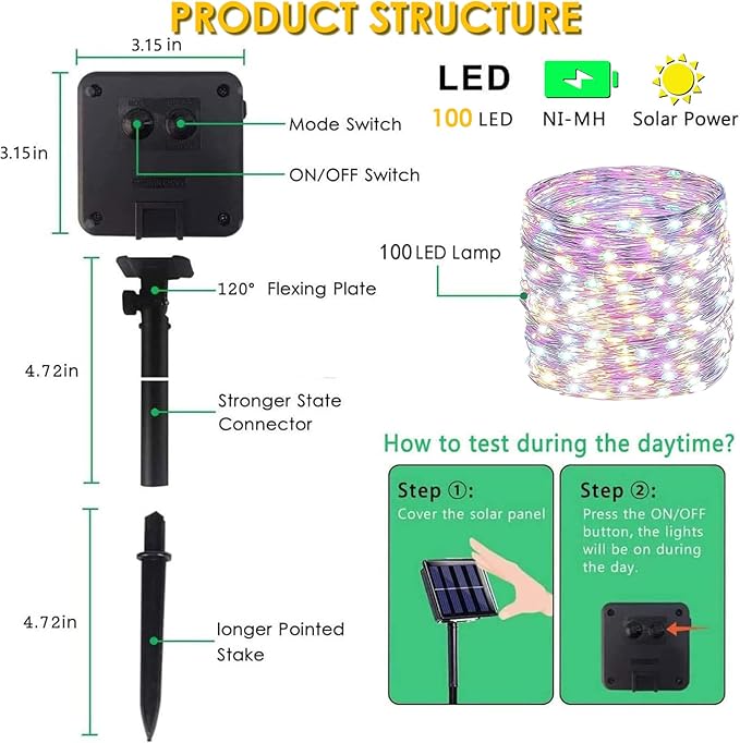 Solar String Lights Outdoor, 2 Pack Total 80FT 200 LED Solar Christmas Twinkle Lights Outside Waterproof Copper Wire 8 Modes Solar Fairy Lights for Garden Tree Party Patio Christmas Decor (Multicolor)