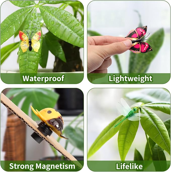 Plant Magnets for Potted Plants: Funny 3D Plant Safe Magnetic Charms,Cute Butterflies Magnets Plant Decor,Gift for Plant Lover (12 PCS)