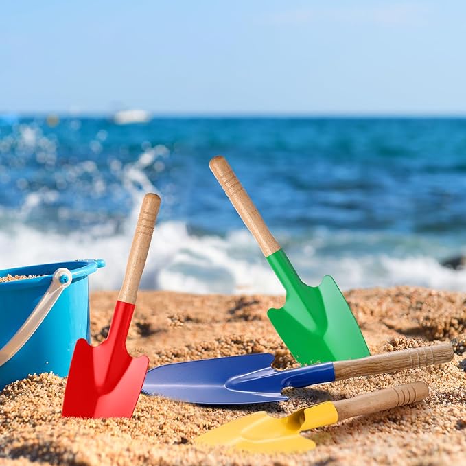 Gisafai 24 Pcs Toy Shovels for Kids Gardening Tools Kids Shovel Mini Metal Garden Shovel Sand Shovels for Kids with Sturdy Wooden Handle for Toddler Soil Planting Digging Tools, 4 Colors
