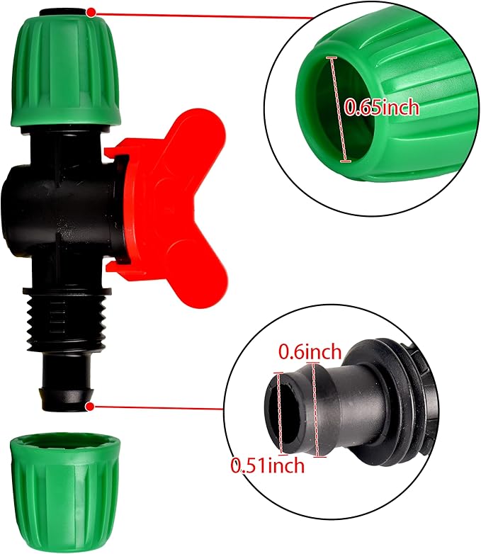 Drip Irrigation Fittings Switch Valve Connectors For 1/2 inch Tubing, Drip Line Shut-Off Valve Fittings With Locking Caps Barbed, For Garden Irrigation System-5Pcs/pack