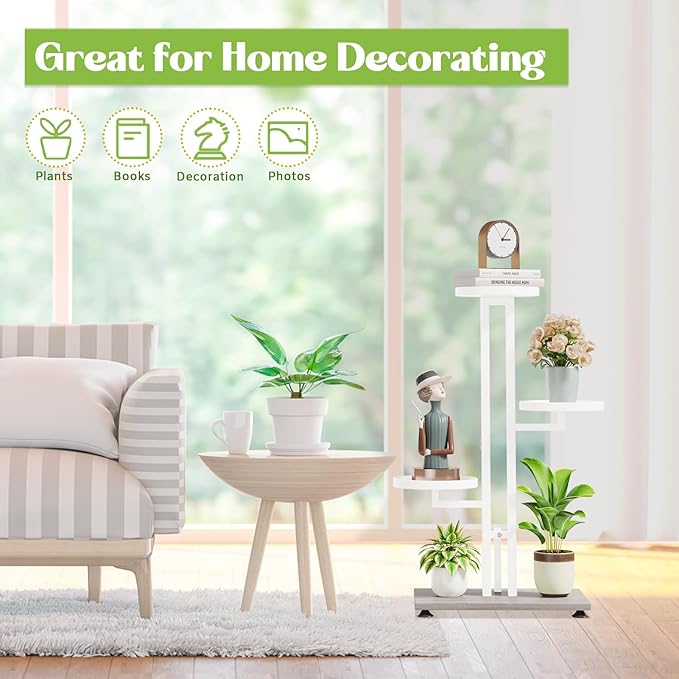 iDavosic.ly 4 Tier Plant Stand Indoor Outdoor, Tiered Corner Multiple Flower Pot Holder Shelf, Metal 28 Inch Tall Display Rack for Patio Porch Living Room Garden Balcony Bedroom, White