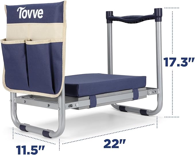 Foldable Garden Kneeler and Seat, Heavy Duty Garden Stool with 10" Wide Detachable Kneeling Pad, Portable Garden Bench Chair with Large Garden Tool Bag, Gardening Gifts for Women, Seniors