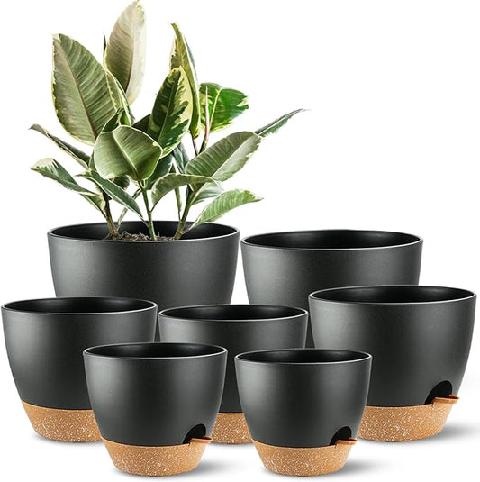 Indoor Pots for Plant Self Watering Plant Pots for Lazy People, 8/7.57/6.5/6/5.5/5 Inch,Black Plastic Self Watering Planter for All Houseplants,Succulent, African Violets, Flowers and Cactus