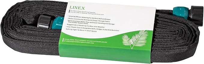 LINEX Flat Soaker Hose 150 ft for Garden Beds, 1/2'' x 75 ft 2 Pack Drip Irrigation Hoses Save Water 80% Heavy Duty for Vegetable