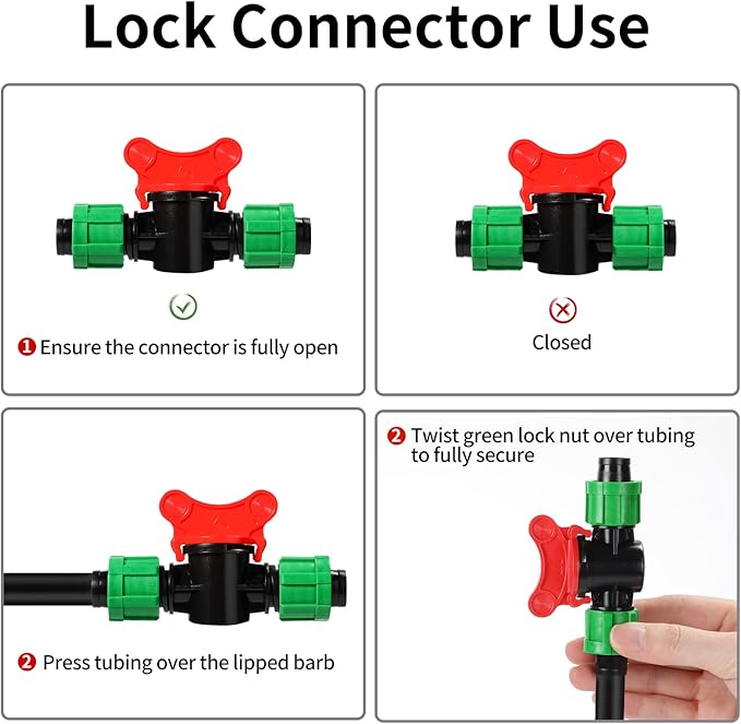 Drip Irrigation Shut off Valve 1/2 Inch Universal Drip Irrigation Tubing Coupling Valve Connector Locking Fitting Compatible with 16 to 17 mm Drip Tape Tubing Sprinkler System (12 Pieces)