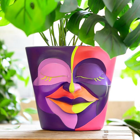 GUGUGO 8 Inch Abstract Rainbow Head Planter, Unique Face Plant Pot with Drainage, Cute Eclectic Flower Planters Pots for Indoor & Outdoor Plants, Colorful Funny Room Decor