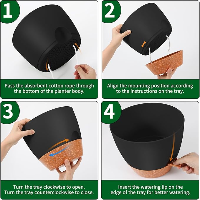 GARDIFE 10 inch Plant Pots,Self Watering Pots, 2 Pack Flower pots, Large Plastic Planters with Deep Reservior and High Drainage Holes for Indoor Outdoor Plants and Flowers, Black