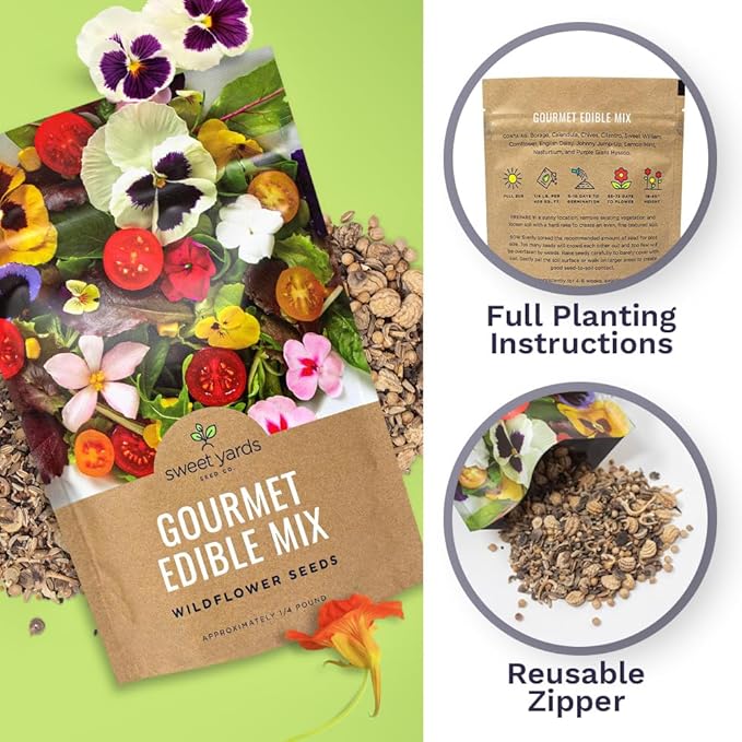 Wildflower Seeds Edible Flowers Mix - Bulk 1/4 Pound Bag Over 30,000 Open Pollinated Annual and Perennial Seeds