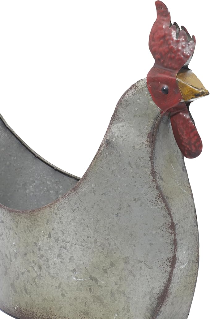 Deco 79 Metal Rooster Indoor Outdoor Planter Large Planter Pot, Planter 12" x 8" x 16", Gray