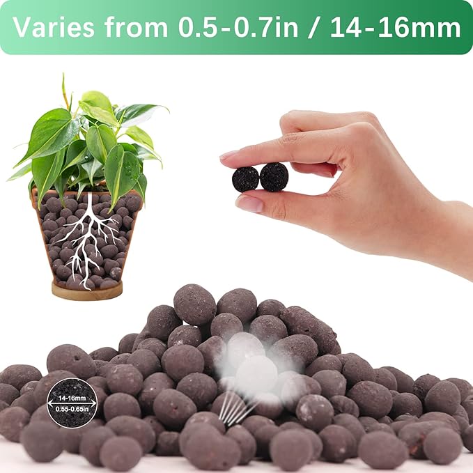 5LB LECA Explanded Clay Pebbles, 14-16mm Lightweight Clay Aggregate for Hydroponic Growing, Premium Grow Media for Orchids, Aquaponics Plants and Horticultural Drainage, Black