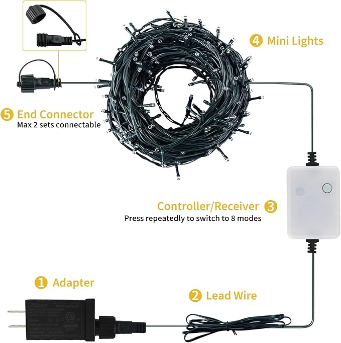 Christmas Tree Lights Outdoor, 168Ft 600 LED Twinkle Fairy Lights String Lights with 8 Light Modes for Christmas LED Garland Wreath Wedding Indoor Holiday Decorations with Dark Green Wire, Cool White