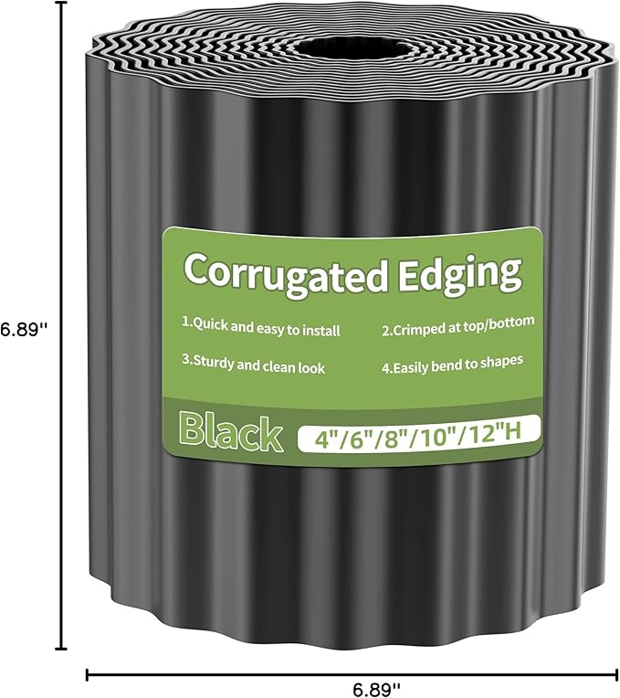 Corrugated Metal Garden Edging, 8"×20Ft Durable Landscape Border for Garden, Lawn, Flower Beds and Paver Edging (Black)