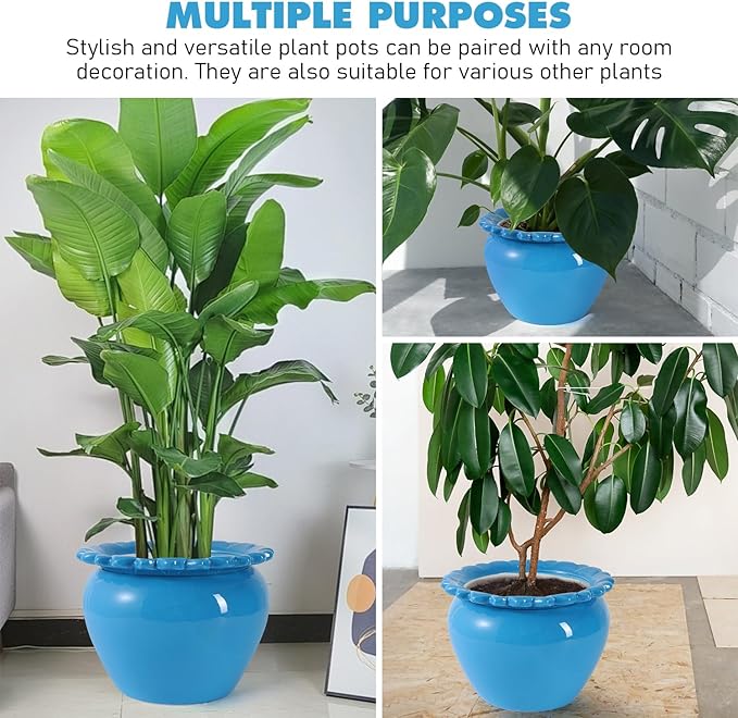 10.5in Large Ceramic Planters for Indoor Plants Blue Self-Watering Terracotta Planter Green Dolomite Clay Morden Decor Simple Irrigation Terracotta Clay Pots with Creamic Reservoir