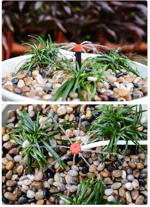 100pcs Drip Irrigation Emitters for 1/4" Drip Irrigation Tubing,Adjustable 360 Degree Water Flow Drippers on 5" Arrow Stake, Garden Irrigation Drippers for (4-7mm) Watering System Kit