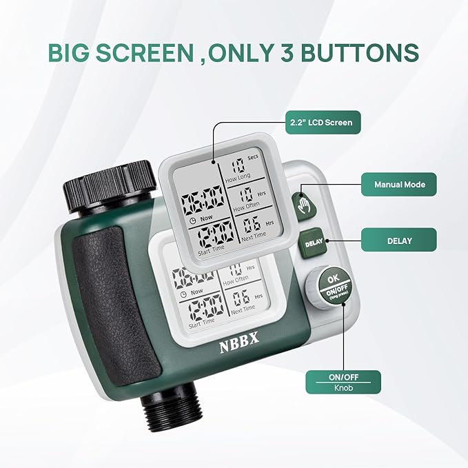 Digital Sprinkler Timer for Garden Hose Watering, Battery Powered Hose Timer with Rain Delay, Manual, Automatic Watering System, Outdoor Programmable Water Timer Irrigation Timer for Lawn Yard