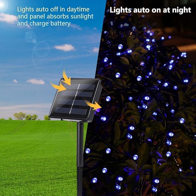 Toodour Solar Christmas Lights, 2 Packs Total 144ft 400 LED 8 Modes Solar String Lights, Waterproof Solar Outdoor Christmas Lights for Garden, Patio, Fence, Balcony, Christmas Tree Decor - Blue