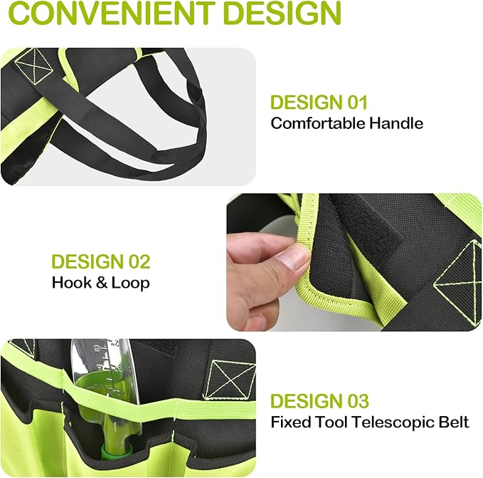 Garden Tool Bag with 10 Pockets,Heavy Duty Garden Plant Tool Set Store Content Bag,Garden Tool Organizer,Great Gardening Gifts,Green