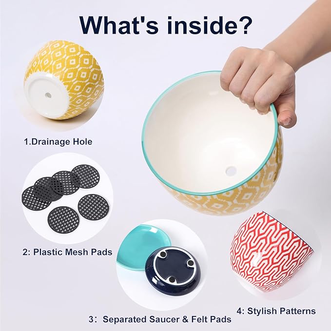 Selamica Ceramic Plant Pots, Indoor Flower Pots for Indoor Plants, 3.5+4.6+5.5 Planters with Drainage Hole & Saucer, Set of 3, Home Decor, Assorted Colors