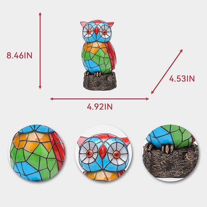 Solar Owl Garden Statues,Owl Decor for Outdoor,Resin Colorful Owls Figurine with Solar Light for Patio,Balcony,Yard,Lawn Ornament,Perfect Garden Gift