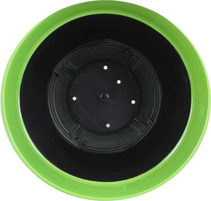 Garden Elements Indoor/Outdoor Glazed Brushed Happy Plastic Planter, Large, Bright Green, 15" (Pack of 2)