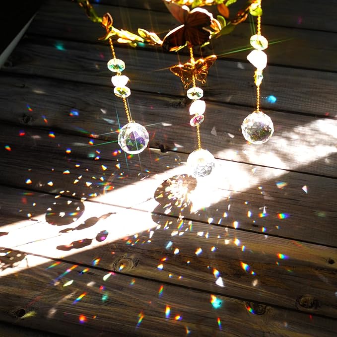 Suncatcher - Moon Crystal Sun Catcher Window Hanging, White Stone Good Luck Charms Gifts for Women Chrismas Thanksgiving Birthday Crystal