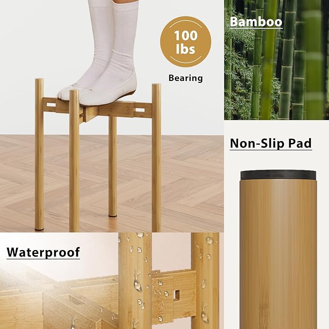 Adjustable Plant Stand Indoor, Bamboo Plant Holder 8 to 12 Inches, Small Tall Planter Stand for Indoor Plants, Single Floor Plant Stand for Living Room Balcony Bedroom, Natural