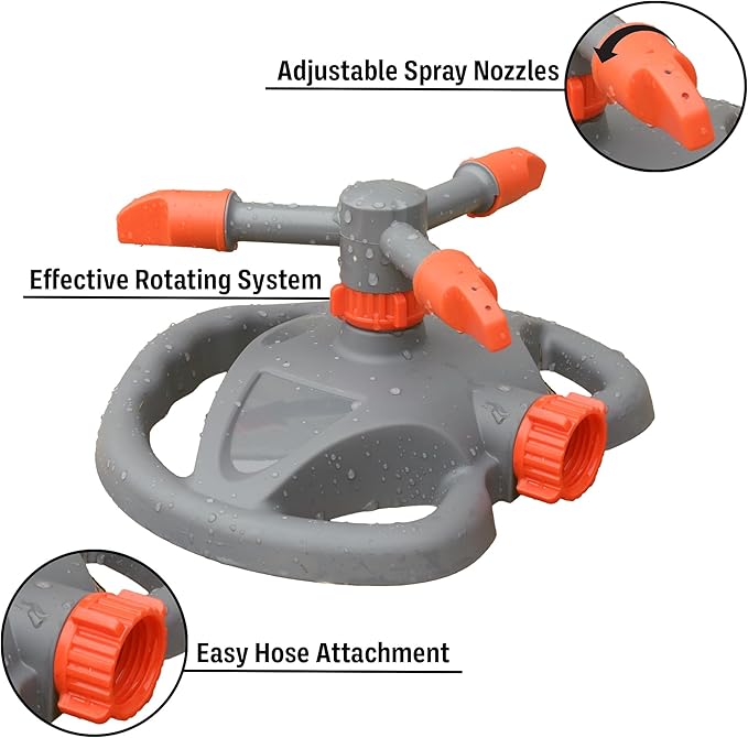 360 Rotating Sprinkler for Garden with Adjustable Spray Nozzles | 8 Inch Wide Base for Stability | Water Sprinkler for Lawn