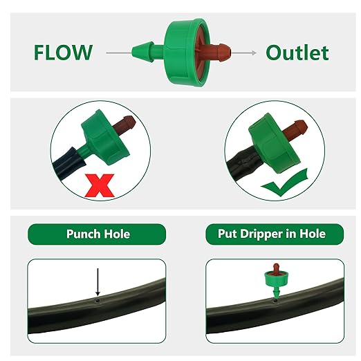 2 GPH Drip Irrigation Emitters Pressure Compensating Drippers Constant Flow Heads Parts Garden Flower Pots Plants Systems Dig Kit for 1/4 Inch Watering Tubing Line, 50-Pack