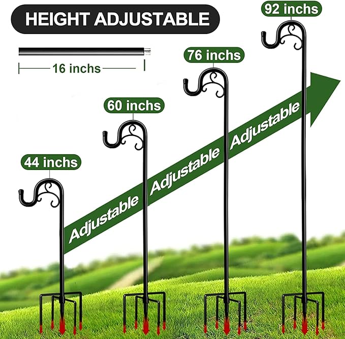 Shepards Hooks for Outdoor, 76 Inch Adjustable Shepherds Hook for Bird Feeders for Outside (2pcs), Heavy Duty Humming Bird Stand Feeder Pole, Metal Garden Hooks Hanger for Outdoor Décor