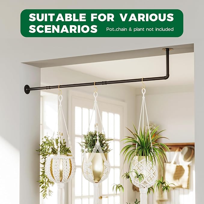 Bamworld Hanging Planters for Indoor Plants Plant Hanger Indoor Hanging Plant Holder Window Plant Shelves Metal Rod(Pot&Plant Not Included) 42in