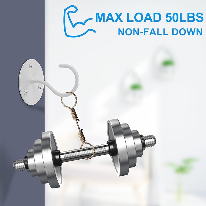 Ceiling Hooks for Hanging Plants - Metal Plant Bracket Iron Wall Mount Lanterns Hangers for Hanging Bird Feeders, Lanterns, Wind Chimes, Planters, Outdoor Decoration Hooks (White 4pcs)