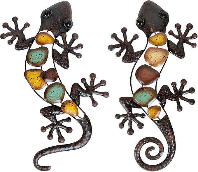 LIFFY Metal Gecko Wall Decor Large 2 Pack, Outdoor Lizard Wall Art, Metal Lizards Wall Decor, Gecko Metal Wall Art for Home Garden Yard Fence(15inch)