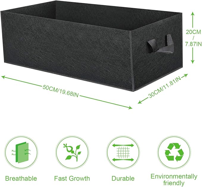 ANGELIOX 3 Pack 8 Gallon Grow Bags, 300G Thickened Nonwoven Fabric Garden Bed,30L Square Flower Planter Pots Containers with Handles for Potato Onion Carrot Taro Radish, Fruit,Flowers(50x30x20cm)
