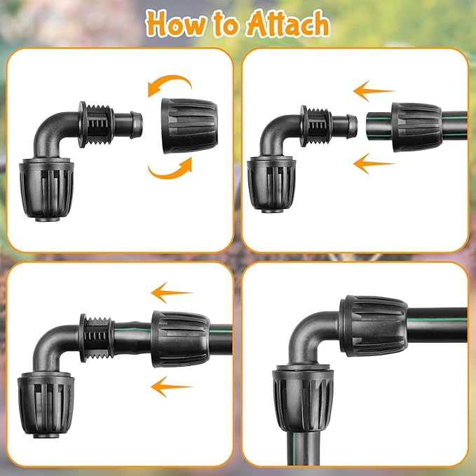 Drip Irrigation Fittings for 1/2 Inch Drip Tubing (1/2" ID x 0.65" OD)：1/2'' Drip Line 90 Degree Elbows Anti-drop Locked Nut Barbed Elbow Connectors Garden Irrigation System Parts (10 Pack)