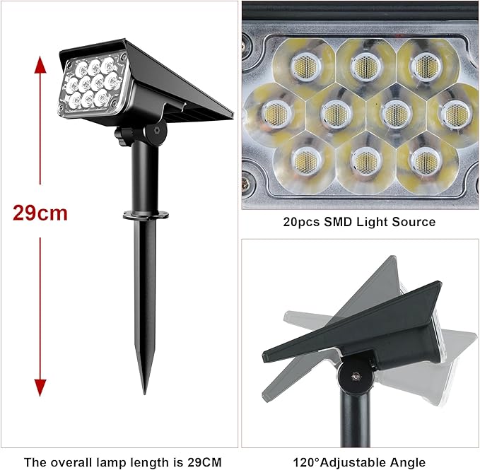 Solar Spot Lights Outdoor, Blue Solar Spotlights Landscape Lights with IP65 Waterproof 20 LEDs for Garden Path Yard Holiday Decoration 4 Pack