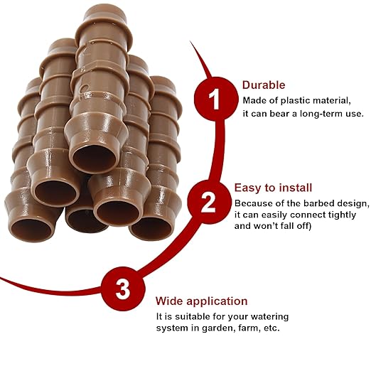 17mm/1/2 Inch Barbed Coupling, 12 Packs Drip Line Connectors Fittings for 1/2 Inch Drip Tubing, Drip Irrigation Coupler for Patio, Lawn, Garden