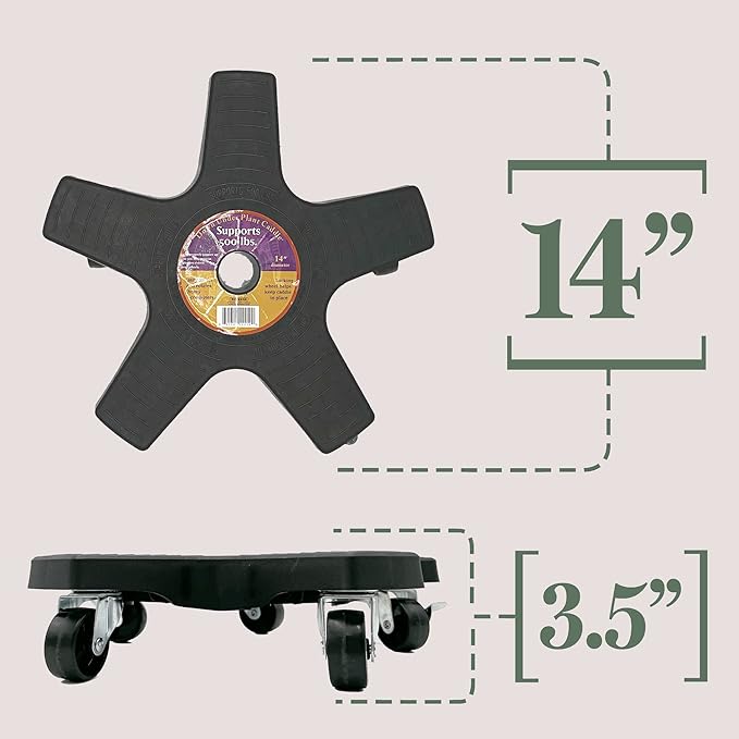 Bosmere Down Under Plant Caddie, Heavy Duty Plant Stand with Wheels, 500 lb Capacity, 14-Inch, Charcoal