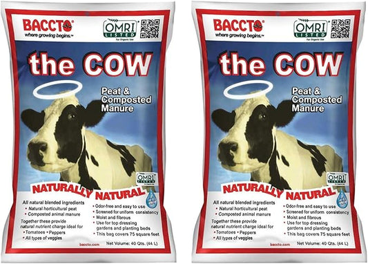 Baccto 1640 Wholly Cow Horticultural Compost and Manure for Soil Amendment, Lawn Care, & Garden Beds, 40 Quart Bag (2 Pack)
