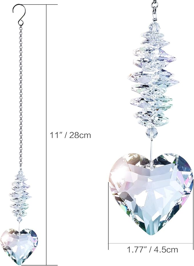 Shario 45mm Clear Glass Heart Crystal Ball Prism Pendant, Suncatcher for Windows, Outdoor Garden Hanging Décor, Gifts for Women, Mom