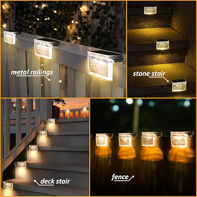 Solar Deck Lights Outdoor 10Pack LED Step Fence Patio Wall Lights Garden Pathway Decoration Lighting (Warm White)