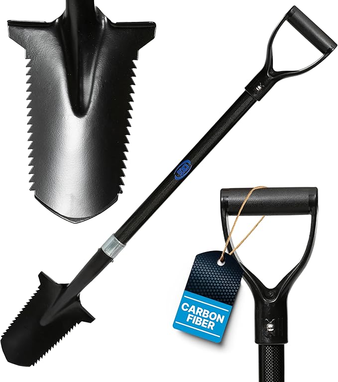 CKG Carbon Metal Detecting Shovel Digging Tool with Double Serrated Blade – Lightweight Digger Garden Root Cutter, Spade Professional Metal Detector Accessories, Single