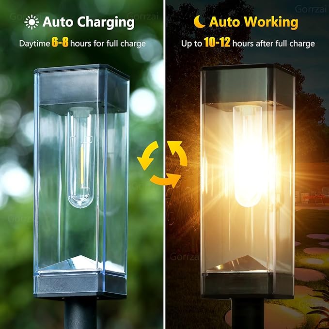 Solar Pathway Lights Outdoor Waterproof Solar Outdoor Lights with LED Tungsten Filament Bulb, Auto On/Off Garden Lighting for Outside Yard Landscape Driveway Lawn Path 4 Pack