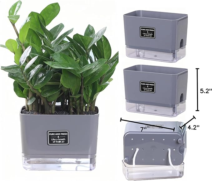 Self Watering Pots for Outdoor Plants 4 Pack, Suitable for Indoor and Outdoor Garden Plants and Flowers, Rectangle Planter Box, African Violet Pots, Modern Flower Pots, Small Plant Pots (7" Gray)