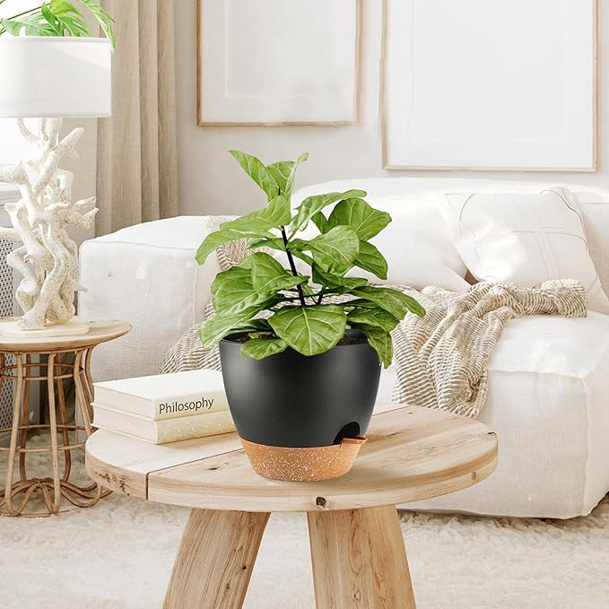 Indoor Pots for Plant Self Watering Plant Pots for Lazy People, 8/7.57/6.5/6/5.5/5 Inch,Black Plastic Self Watering Planter for All Houseplants,Succulent, African Violets, Flowers and Cactus