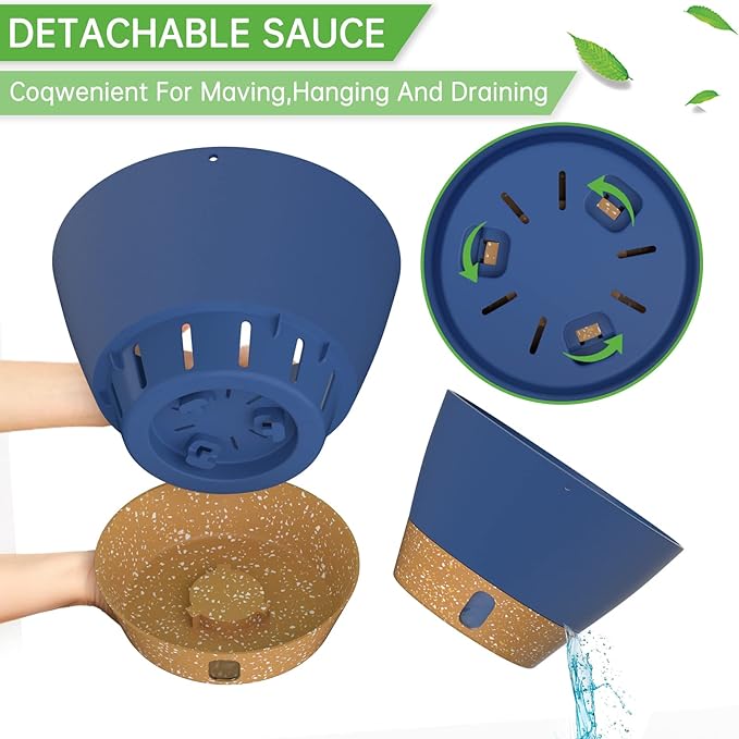 ZMTECH Hanging Planters for Indoor Plants Set of 2 Self Watering Hanging Pots Hanging Baskets Hanging Flower Pots for Outdoor Hanging Plants(8 Inch, Blue)