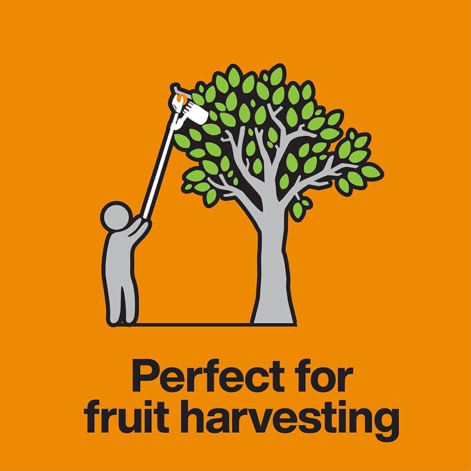 Fiskars Fruit Picker Basket Telescoping with Adjustable Basket Angle, Machine Washable Mesh Bag, Fruit Harvesting Tool