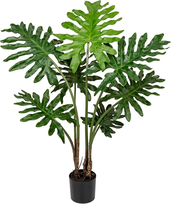 Hollyone Artificial Tree Philodendron Plant 3FT Tall Faux Monstera Indoor Trees Fake Tropical Palm Plants Trees House Plants in Pot for Indoor Outdoor Home Office Garden Living Room Decoration, 1 Pack