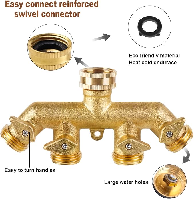 Heavy Duty Garden Faucet Splitter Hose Splitter (4-Way Brass)