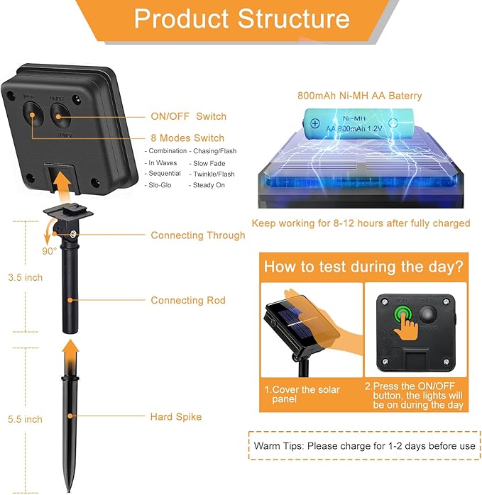 2 Pack Solar String Lights for Outside, Each 40Ft 120 LED Solar Lights Outdoor, 8 Modes Waterproof Solar Powered Fairy Twinkle Light for Backyard Patio Tree Party Garden Decoration, Multicolor