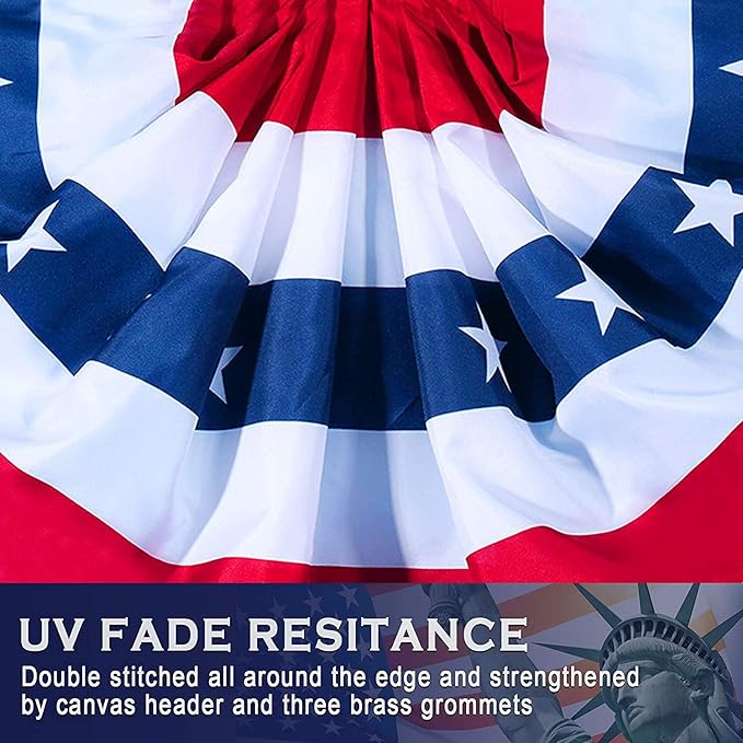 USA Pleated Fan Flag American US Bunting Flag Patriotic Half Fan Banner Flag with Canvas Header and Brass Grommets for 4th of July Memorial Day Indoor Outdoor Decoration (30, 1.5x3 Feet)